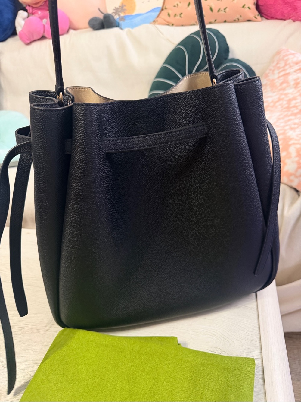 Tory Burch Black Romy Leather Bucket Bag - Picture 8 of 10